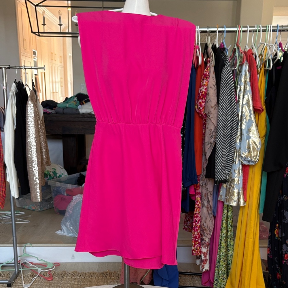 Fuchsia Sleeveless Mini Dress — Elegant Gathered Waist